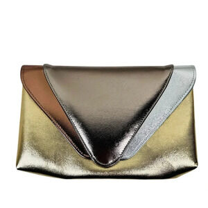 Metallic Gold Silver Clutch Crossbody Handbag Party 80s Retro Vintage Cocktail